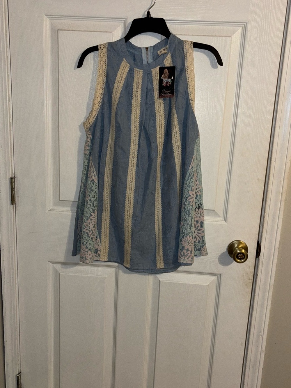 Pol Blue Embroidered & Crochet & Lace-Trim Sleeveless Cottagecore Top Medium New
